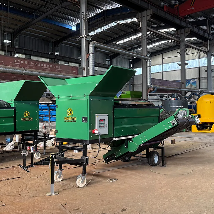 Small soil trommel sieve MTS0818 screening compost at nursery / Portable trommel sieve with removable drum / Soil trommel sifter processing topsoil on farm