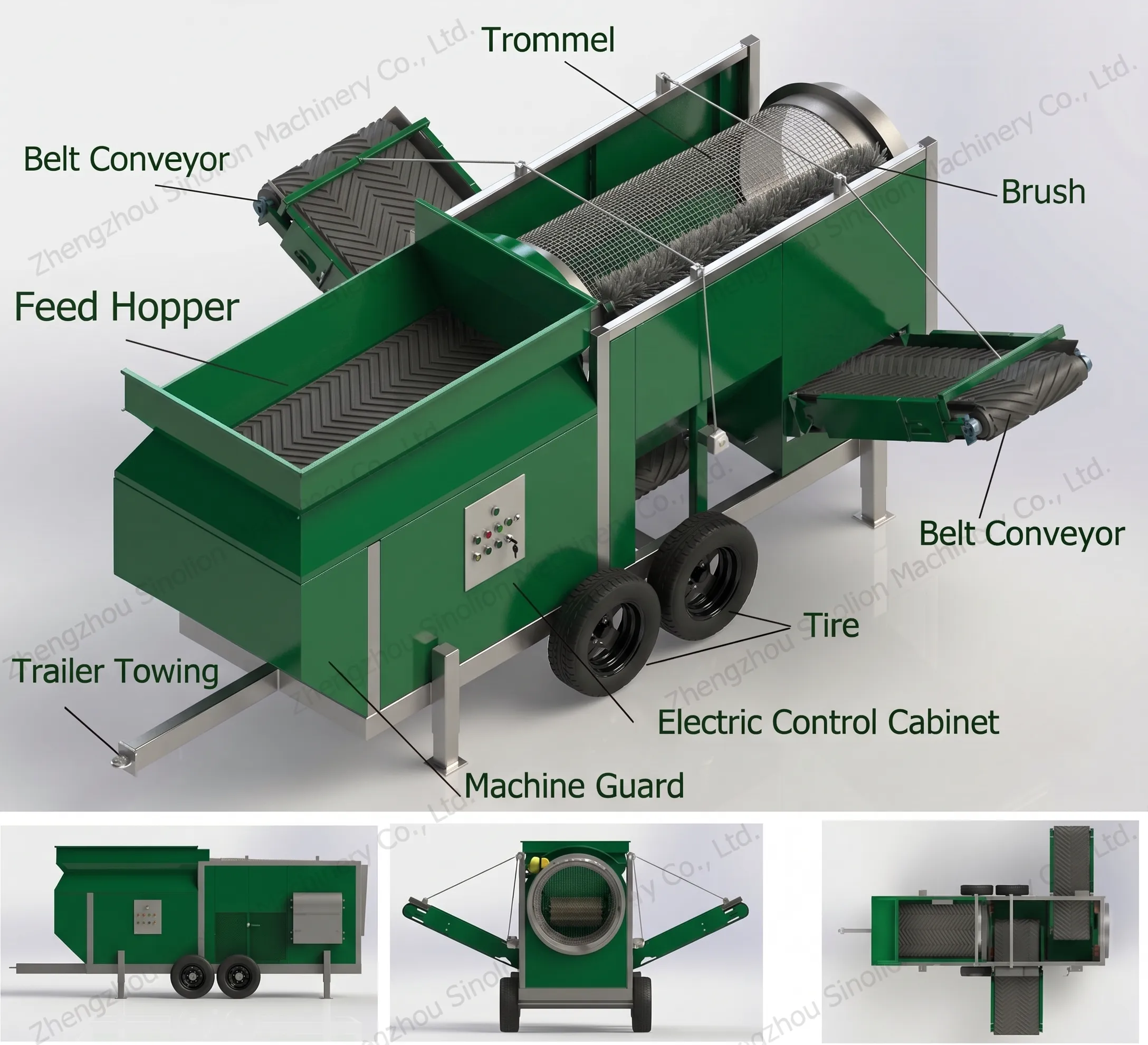 Compost trommel screen machine screening compost into fine and coarse fractions Compost trommel screen machine screening compost into fine and coarse fractions